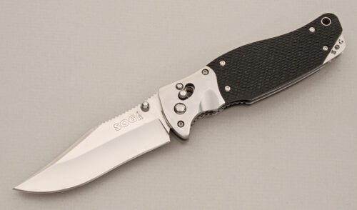 Sog Knives Tomcat 3.0 with Black Kraton Scales handle material - Obverse Side - Item #KLC14389