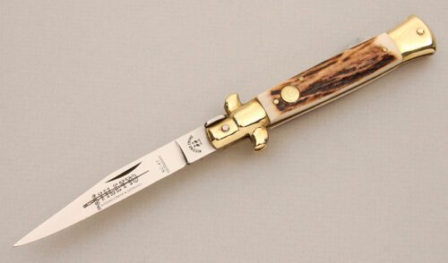 Kissing Crane KC-47 Stiletto with Stag Handle Scales handle material - Obverse Side - Item #KLC14395