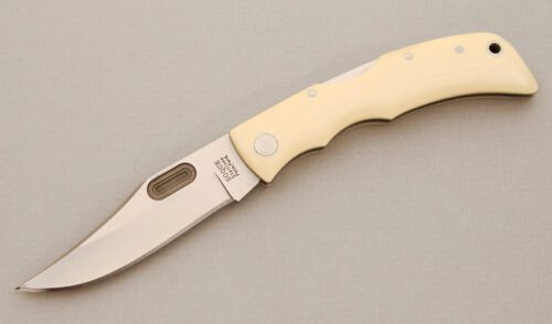 Soque River Cutlery Lockback Folder with White Linen Micarta Scales handle material - Obverse Side - Item #KLC14398