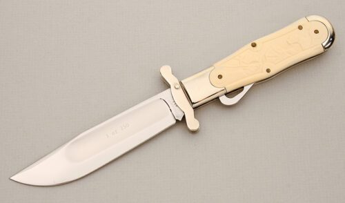 Marble's Knives Game Scene Safety Folder with Ivory Paper Micarta Scales handle material - Obverse Side - Item #KLC14417