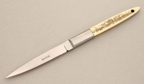 Magnum Knives Boot Dagger with Ivory Micarta Scales handle material - Obverse Side - Item #KLC14422
