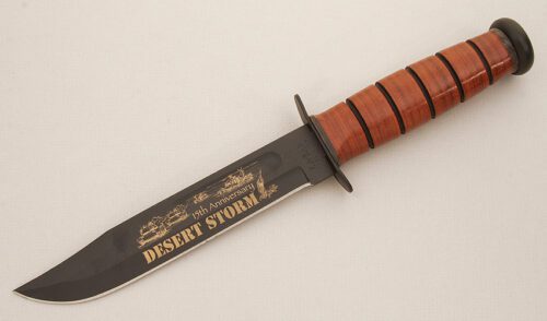 Ka-Bar Knives Desert Storm 15th Anniversary with Stacked Leather Handle handle material - Obverse Side - Item #KLC14428