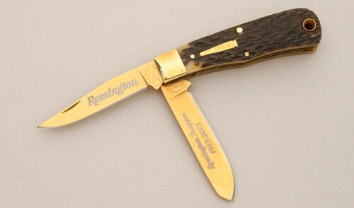 Remington Knives Baby Bullet 1983 20th Anniv. with Brown Jigged Bone Scales handle material - Obverse Side - Item #KLC14429