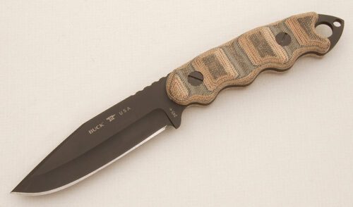 Buck Knives Matt Would Go with Multi-Color Canvas Micarta handle material - Obverse Side - Item #KLC14430