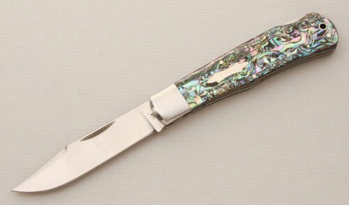Case Cutlery Tony Bose Hunter with Abalone Handle Scales handle material - Obverse Side - Item #KLC14434