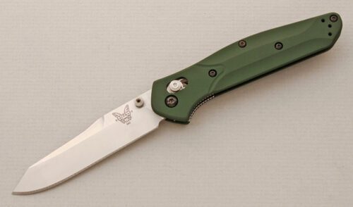 Benchmade Knives 940 Osborne with Green Anodized Aluminum Frame handle material - Obverse Side - Item #KLC14435