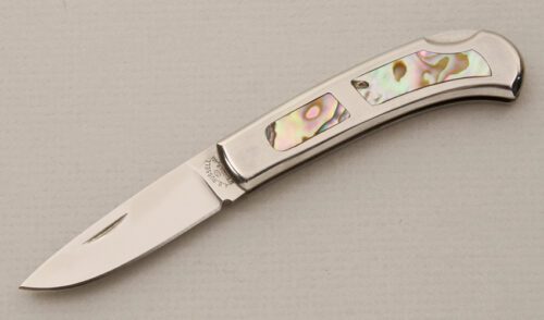 A.G. Russell Interframe Lockback Folder with Stainless Frame handle material - Obverse Side - Item #KLC14441