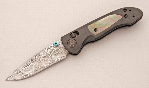 Benchmade Knives 698-181 Gold Class Foray with Marbled Carbon Fiber Scales handle material - Obverse Side - Item #KLC14448