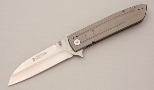 A.G. Russell Dozier Combat Folder with Titanium Frame handle material - Obverse Side - Item #KLC14454