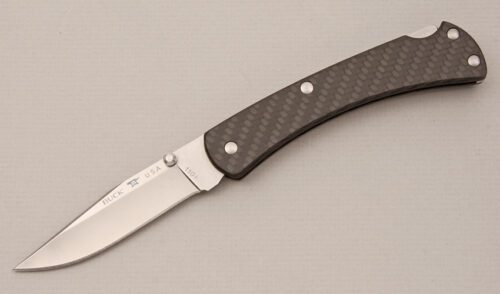 Buck Knives Model 110 Slim Limited Edition with Carbon Fiber Handle handle material - Obverse Side - Item #KLC14466