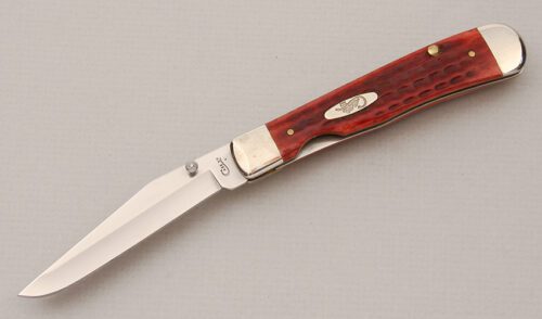 Case/Southern Grind Kickstart Trapperlock with Red Jigged Bone Scales handle material - Obverse Side - Item #KLC14473