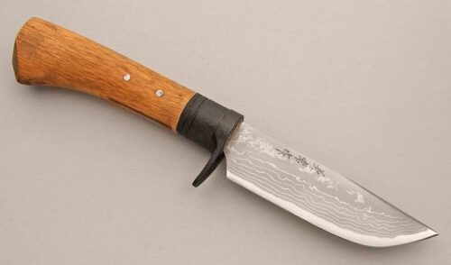 Takeshi Saji Kohona Hunting Knife with Oak Handle handle material - Obverse Side - Item #KLC14497