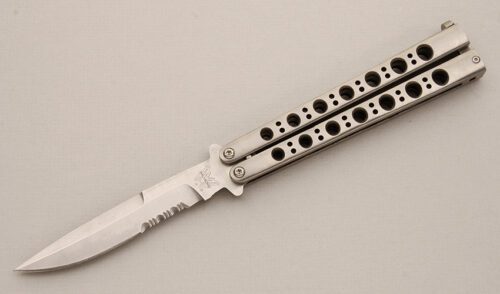 Benchmade Knives Balisong Butterfly with Skeletonized Titanium Handles handle material - Obverse Side - Item #KLC14542