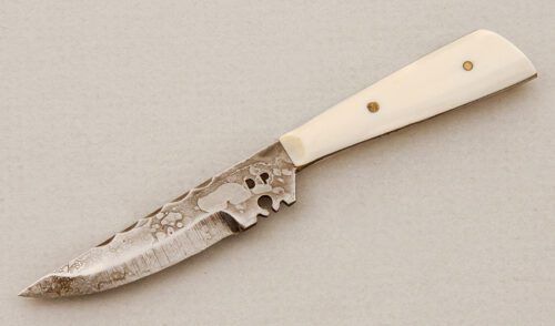 David Palmer Mini Indian Neck Knife with Smooth White Bone Scales handle material - Obverse Side - Item #KLC14545
