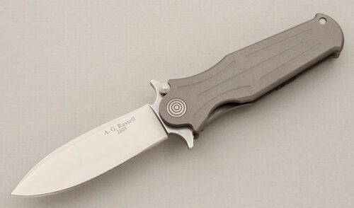 A.G. Russell Folding Sting with Titanium Frame handle material - Obverse Side - Item #KLC14555