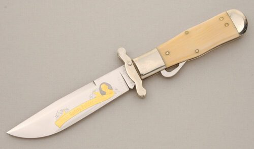 Marble's Knives 100th Year Safety Folder with Mastodon Ivory Scales handle material - Obverse Side - Item #KLC14569