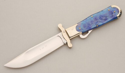 Marble's Knives Safety Folder with Blue Acrylic Pearl Scales handle material - Obverse Side - Item #KLC14573