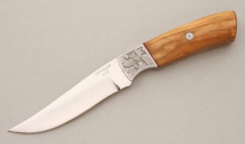 Wayne Hensley Utility Knife with Olivewood Scales handle material - Obverse Side - Item #KLC14578