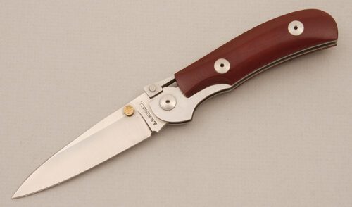 A.G. Russell K-87 One Hand Knife with Coral Rucarta Scales handle material - Obverse Side - Item #KLC14590