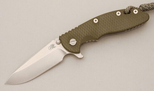 Rick Hinderer XM-18 Harpoon Spanto with OD Green G10/ Stainless Steel handle material - Obverse Side - Item #KLC14592