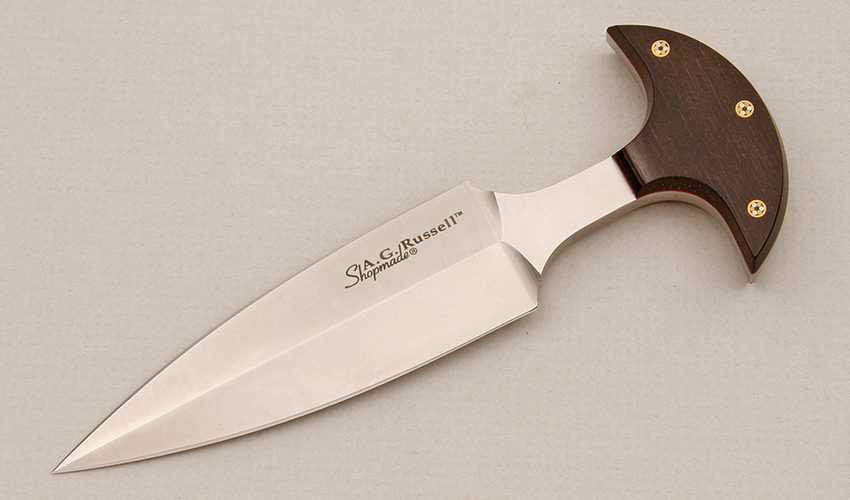 A.G. Russell Shopmade Large Push Dagger with Ebony Wood Scales handle material - Obverse Side - Item #KLC14595