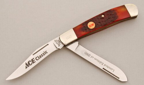 Bear & Son Cutlery ACE Classic Limited Edition with Cherry Jigged Bone handle material - Obverse Side - Item #KLC14607