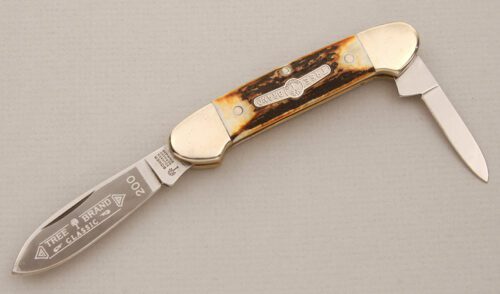 Boker Knives Tree Brand 200 Canoe with Burnt Stag Scales handle material - Obverse Side - Item #KLC14613