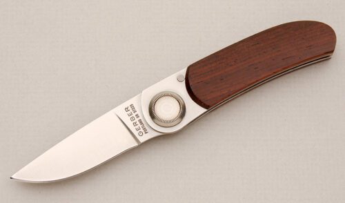 Gerber Knives Model 2PW Paul Knife with Cocobolo Handle Scales handle material - Obverse Side - Item #KLC14634