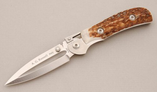 A.G. Russell K87 Dagger with Stag Scales handle material - Obverse Side - Item #KLC14639