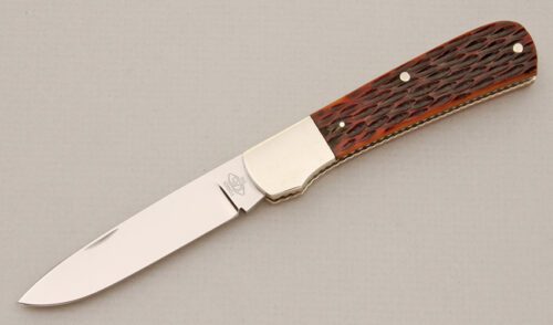 Ken Steigerwalt Custom Slipjoint with Brown Jigged Bone Scales handle material - Obverse Side - Item #KLC14640