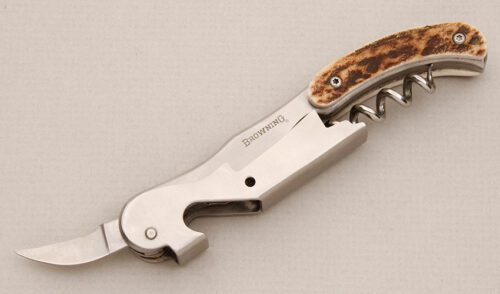 Browning Knives Wine Opener Set with Stag Scales handle material - Obverse Side - Item #KLC14643