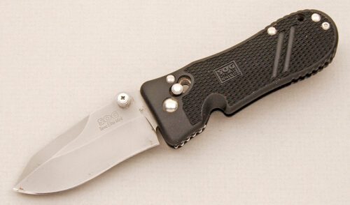 Sog Knives Spec Elite Mini with Black GRN Frame handle material - Obverse Side - Item #KLC14651