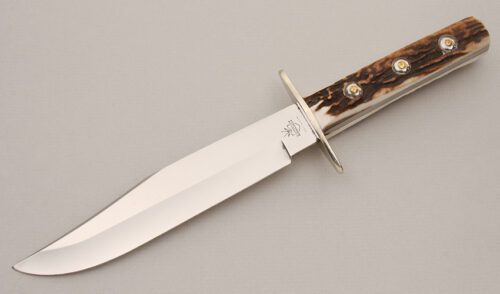 Linder Knives Rehwappen Bowie with Stag Scales handle material - Obverse Side - Item #KLC14655