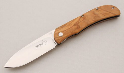 Boker Knives Exskelibur I with Olive Wood Scales handle material - Obverse Side - Item #KLC14663