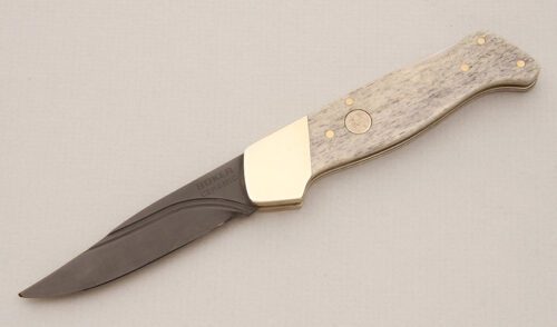 Boker Knives 2041 Ceramic Lockback Folder with Smooth Grey Bone Scales handle material - Obverse Side - Item #KLC14668
