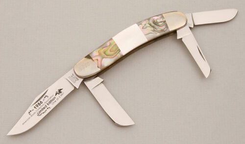 Parker Cutlery 1986 ABCA Sowbelly Folder with Abalone & Pearl Scales handle material - Obverse Side - Item #KLC14672