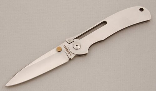 A.G. Russell K87C One Hand Knife with Stainless Steel Frame handle material - Obverse Side - Item #KLC14687