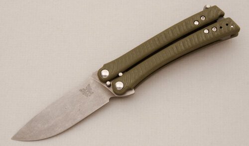 Benchmade Knives Model 53 Mangus Balisong with Green G10 Handles handle material - Obverse Side - Item #KLC14691