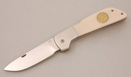 Norm Levine Lockback Folder with Ivory Micarta Scales handle material - Obverse Side - Item #KLC14695