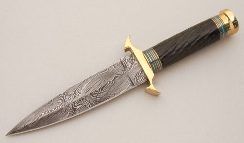 Unknown Maker Damascus Dagger with Jigged Buffalo Horn Handle handle material - Obverse Side - Item #KLC14698