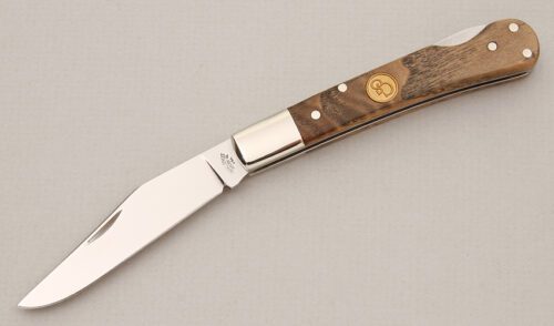 Canal Street Cutlery Pinch Lockback with Reclaimed American Chestnut handle material - Obverse Side - Item #KLC14701