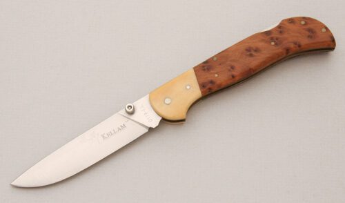 Kellam Knives Lapp Folder Lockback with Tuija Wood Scales handle material - Obverse Side - Item #KLC14714