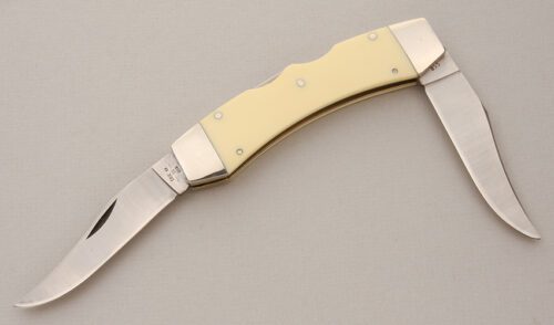 Case Cutlery Texas Lockhorn Double with Yellow Delrin Scales handle material - Obverse Side - Item #KLC14715