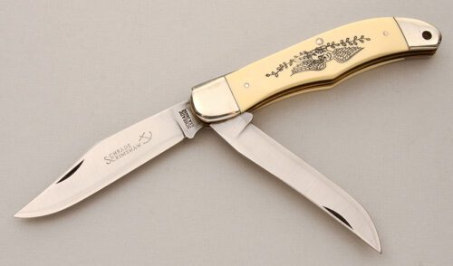 Schrade Cutlery SC260 Folding Hunter with Ivory Micarta Scales handle material - Obverse Side - Item #KLC14718