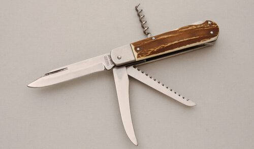 Mikov Knives Lockback Multitool with Stag Scales handle material - Obverse Side - Item #KLC14723