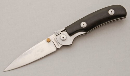 A.G. Russell K-87 One Hand Knife with Black Rucarta Scales handle material - Obverse Side - Item #KLC14724