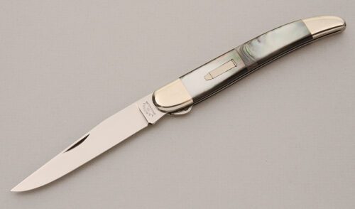 A.G. Russell Folding Bullet Hunter with Black Lip Pearl Scales handle material - Obverse Side - Item #KLC14726