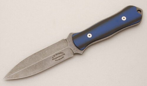 A.B. Schaller Zero-G Dagger with Blue/Black G10 Scales handle material - Obverse Side - Item #KLC14731
