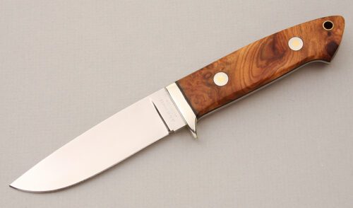 A.G. Russell Drop Point Hunter with Chinese Quince Burl Scales handle material - Obverse Side - Item #KLC14734