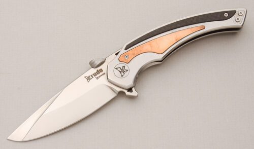 Krudo Knives Feroce Folder with Stainless Steel Frame handle material - Obverse Side - Item #KLC14736
